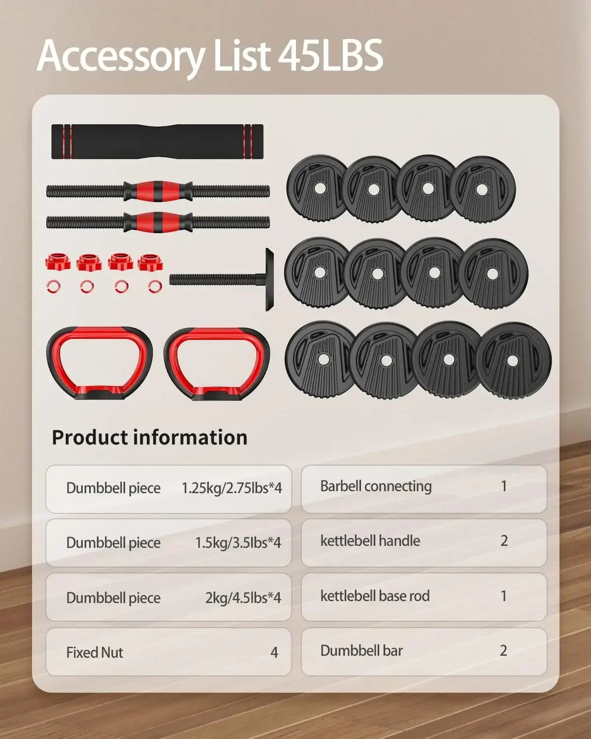 4 In 1 Dumbbells Set Used as Barbell, Kettlebells